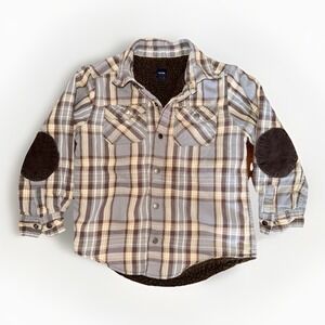 BabyGap Sherpa Lined Plaid Shirt Jacket 5T Flannel  Shacket Corduroy Elbow Patch